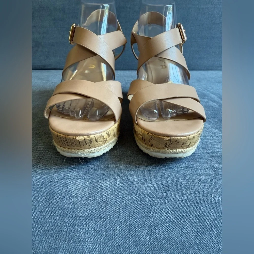 Unisa Wedge Sandals Women’s SZ 9M Cork Espadrille Nude Adjustable Strap Summer